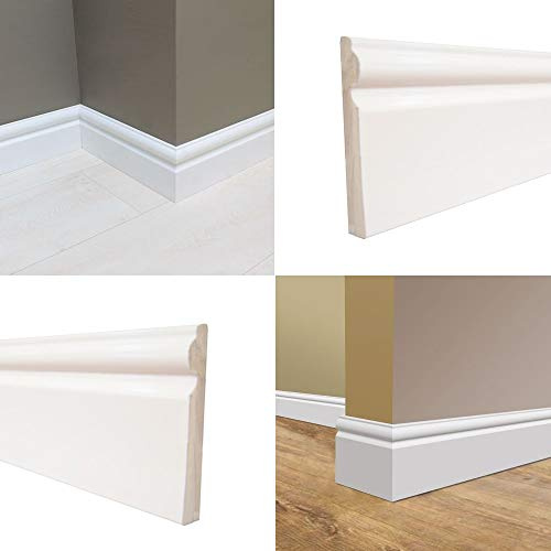 95mm Plastic Skirting Board - Ogee/Torus Architrave Trim - 2m Lengths x 5