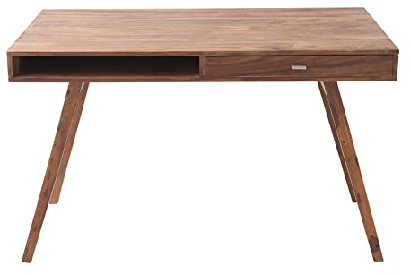 Schreibtisch RETRO - 120cm - braun - Sheeshamholz mit Stauraum | Massiv, Schubladen, pflegeleichte Oberfläche, natürliche Maserung, angenehme Haptik, hoher Komfort