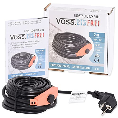 2m Frostschutz Heizkabel mit Knopf-Thermostat VOSS.eisfrei, 230V, Heizleitung Zum Schutz von Wasserleitungen und Weidetränken