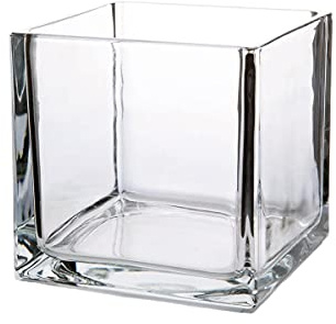 WGV Cube Glass Vase, Candle Holder, 4x4x4, Utility, Clear Elegant Floral Accent Container Planter Terrarium Storage for Wedding Party Ceremony Event Office Home Decor, 1 Piece
