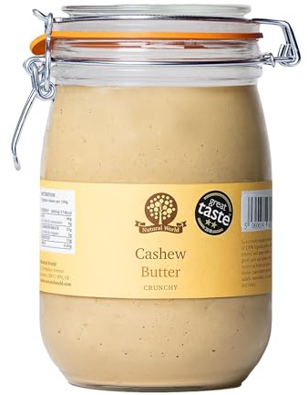 Nutural World - Crunchy Cashew Nut Butter (1kg) *** Reusable Glass Jar *** Great Taste Award Winner - 100% Pure - single ingredient