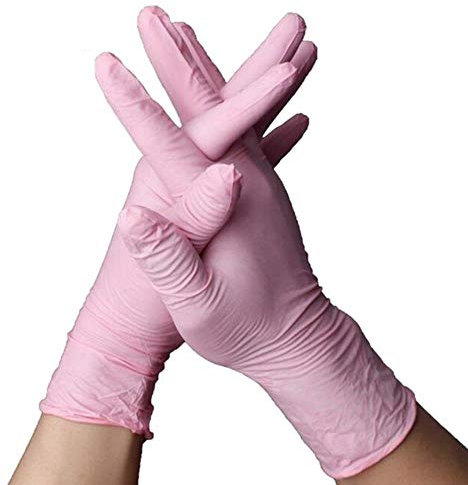 Lote de 100 guantes desechables de nitrilo S/M/L, de goma y látex, para limpieza del hogar, antideslizantes, para alimentos, herramientas de trabajo, M, rosa, 1