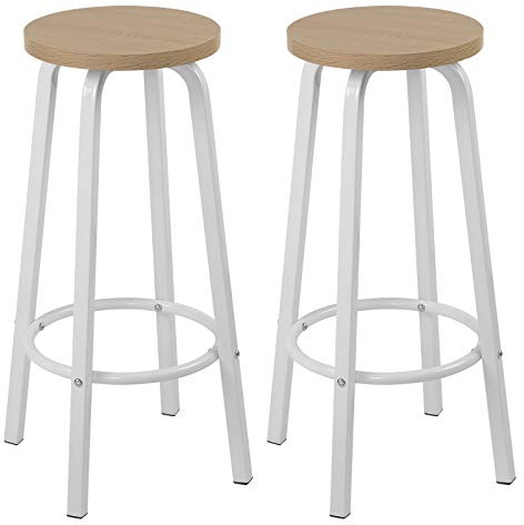 WOLTU Taburete de Bar Juego de 2, Taburete Alto Cocina para Salon Cocina Estructura de Metal, Asiento de MDF, Roble Claro