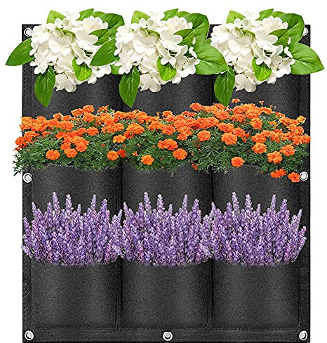 GOODGDN 7-Tasca Borsa per Piantare, Sacchi per Piante a Parete Giardino Verticale Sacchi Porta Piante Design Modulare da Appendere a Parete per Giardino Cortile Ufficio Casa Decorazione(Nero)