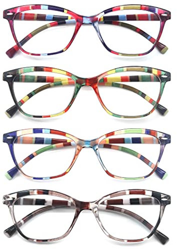 HEEYYOK Reading Glasses Women,Colorful Ladies Readers Glasses,Flexible Spring Hinge,4 Pack Lightweight Eyeglasses for Womens +2.00