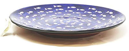 Verano Spanish Ceramics Signature Handmade Hand Painted Blue & White Fish Decorative Large Serving Food Platter Plate Dish - 42cm