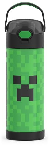 THERMOS FUNTAINER 16 Ounce Stainless Steel Vacuum Insulated Bottle with Wide Spout Lid, Minecraft