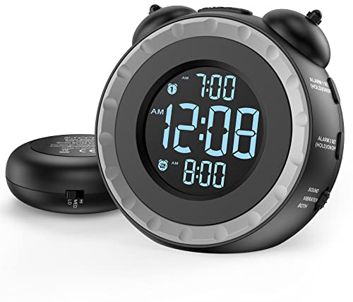 uscce Loud Dual Alarm Clock with Bed Shaker - 0-100% Dimmer, Vibrating Alarm Clock for Heavy Sleepers or Hearing Impaired, Easy to Set, USB Charging Port, Snooze, Battery Backup