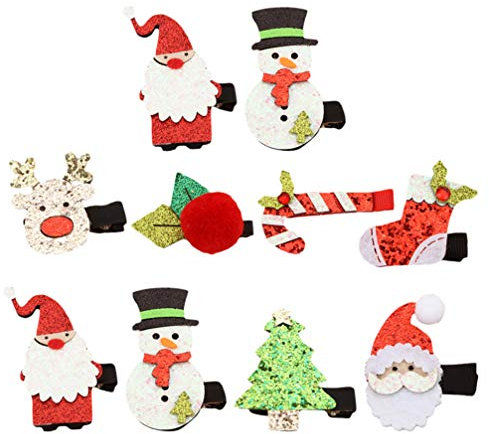 Lurrose 16 Stücke Weihnachten Haarspangen Rentier Geweih Haarklammern Glitzer Weihnachtsbaum Weihnachtsmann Haarclips Haarschmuck für Baby Mädchen Kinder Damen Kostüm