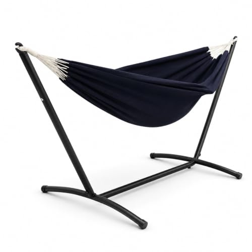 Lacestone Hängematte mit Gestell Hängeliege Relaxliege Outdoor Indoor 180x140 bis 120Kg (Blau)