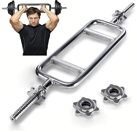 tonchean Barra per tricipiti da 86,4 cm, barra per riccioli, con collari a molla, bilanciere per tricipiti, barra per allenamento per tricipiti, barra per pesi per squat