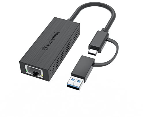 WAVLINK Adaptateur USB-C et USB-A vers 2,5 Gigabit Ethernet, Compact & Portable 2-en-1 USB 3.2 Type-A/Type-C vers 2500Mbps RJ45 Convertisseur LAN, Compatible pour Microsoft Windows, Mac OS, iPadOS