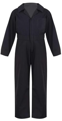 Hedmy Kinder Jumpsuit Jungen Overalls Langarm Bodysuit Ganzkörperanzug Turnanzug Einteiler Arbeitsoverall Maleranzug Schwarz 116