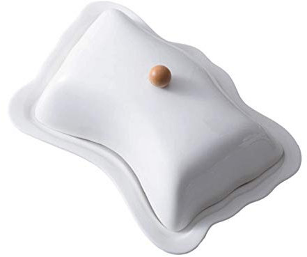 mantequillera Plato de mantequilla de cerámica con tapa - Base de madera Mantequilla de mantequilla Cocina Titular de margarina Tienda de queso Bandeja de mantequilla Contenedor de mantequilla (blanco