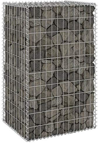 Mogou Gabionenwand mit Abdeckung, Gabionen Zaun, Mülltonnenverkleidung, Gabionenkörbe, Steine Für Gabionen, Steingabionen, Verzinkter Stahl 60x50x100 cm