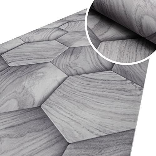 ANRO Küchenläufer Läufer Küchenteppich Flur Teppichläufer Polyester Abwaschbar Teppich Holzoptik Geometrie Grau 1000x51cm (10m)