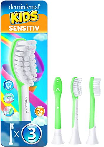 3er demirdental for Kids Ersatzbürsten passend für Philips Sonicare Kinder Schallzahnbürsten von 7 bis 10 Jahren, entspricht HX6043 HX6044, Grün