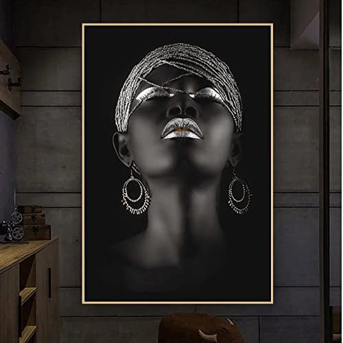 HEHGVCF Abstrakte Moderne Leinwandbilder 80x160cm,Schwarz-Goldene Leinwandbild Frau,Abstrakte Bilder Wohnzimmer Leinwand Gold,Ohne Rahmen (Frau B,80x160cm)