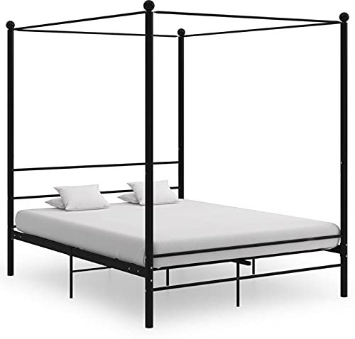Homgoday Schwarz Metall Bettgestell 208x166x201 cm, Elegantes Design mit Vorhangrahmen, Für 160x200 cm Matratze, Montage erforderlich Model325063