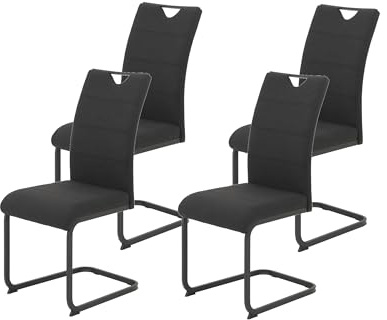 Hela Tische, 4er Set Esszimmerstuhl Mars, Bezug Webstoff, Vierkant Metallgestell Schwarz, ergonomischer Rücken, 120kg belastbar