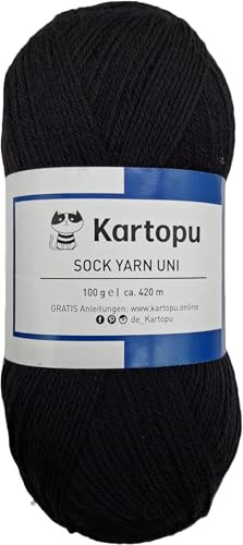 Sockenwolle 4 fädig uni/Farbauswahl 100gr einfarbige Strumpfwolle / 420m LL – 100gr / filzfrei/Ökotexzertifiziert (schwarz)
