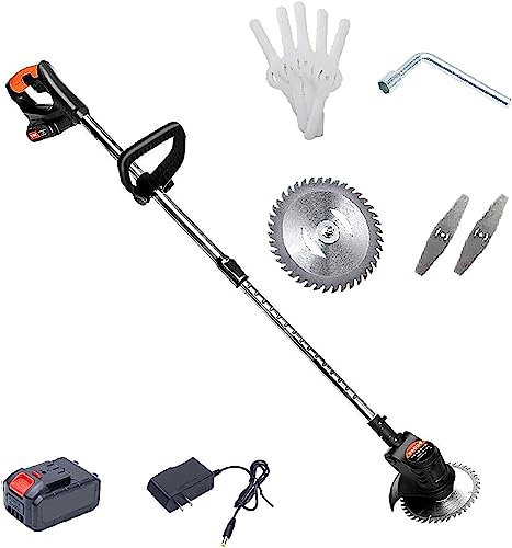 TIST Cortacésped inalámbrico, cortacésped de Mano con Cuchilla de 3 Estilos, cortacésped portátil pequeño eléctrico de 24V, Cabezal de máquina Ajustable, desbrozadora de jardín