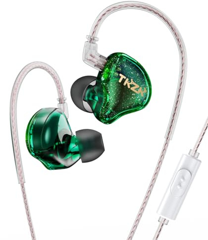 keephifi Auricolari TKZK TK01 nel Monitor dell'orecchio, cuffie cablate Super Bass con cavo migliorato, auricolari stereo 1DD, cuffie HiFi cablate (Verde, con Micro)