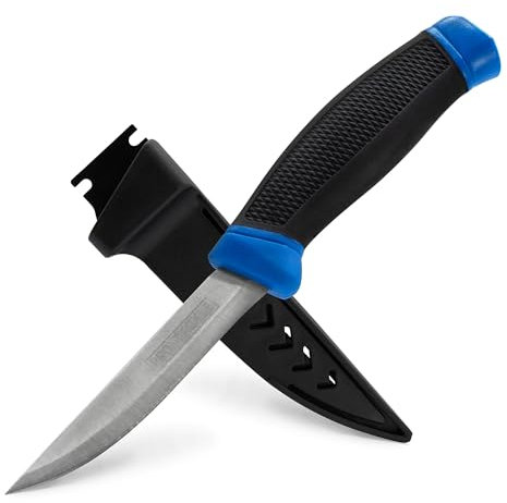 Pro Tackle Angelmesser inklusive Messerscheide aus Kunststoff mit Gürtelclip - Universalmesser mit Anti-Rutsch Griff