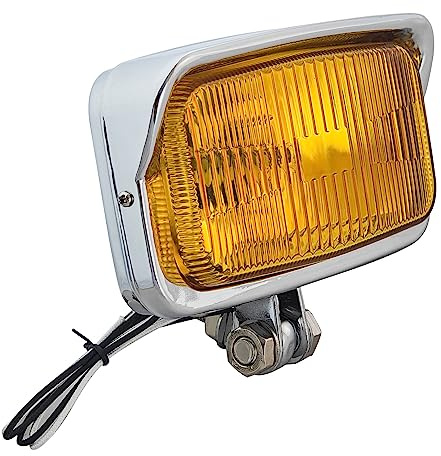 BOSYCY Vintage Motorcycle Headlight 6.5x 3.5 Upgraded LED Front Spotlight, Square Headlamp With Visor Bottom Mount, Universal Fit for Chopper Bobber Harley Cafe Racer - Chrome Housing Amber Lens