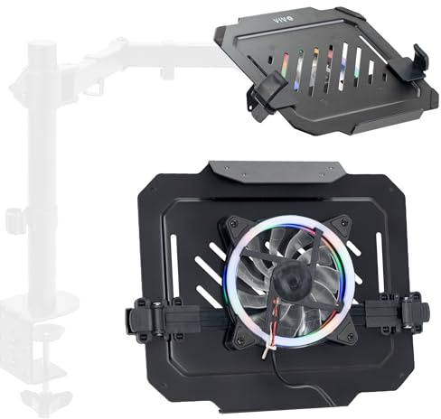 VIVO Universal Adjustable Laptop Lap5F Laptop Tray with RGB Fan Fits VESA Compatible Monitor Arms Black 12 to 15.6 inch