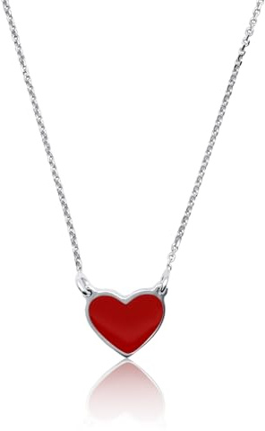 AKA Gioielli® – Halskette mit Buntem Herzanhänger 925 Silber Rhodiniert, Handbemalt Emailliert, Geschenk für Damen und Mädchen