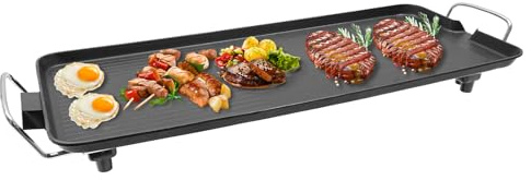 Elektrischer Tischgrill mit Antihaftbeschichtung, 68 * 28cm Grillplatte, 5 Stufen Thermostat Elektro Grill, Extragroße Grillfläche für bis zu 6 Personen, 1500W, Indoor/Outdoor