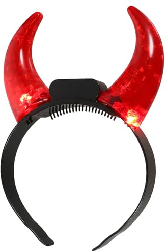 SHERCHPRY 1 Bandeau En Cornes Rouges Casque En Corne Du Diable Bandeau En Corne D'halloween Casque D'halloween Pour Femmes Et Hommes (Led Rouge)