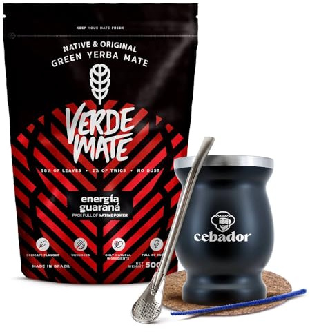 Verde Mate Green Energia Guarana 500g Kit Yerba Mate TermoColador Bombilla | Kit complet yerba mate avec Verde Mate Energia Guarana 500g, calebasse thermique TermoColador, bombilla et accessoires