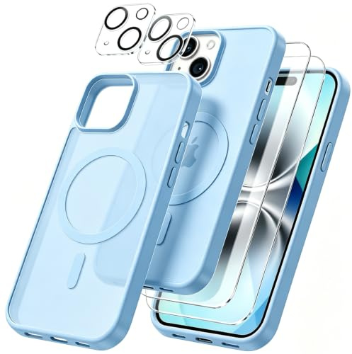 Czyoa für iPhone 13 Hülle, TPU Schutzhülle mit Magnetsicher mit 2 Stücke Schutzfolie + 2 Kameraschutz Displayschutzfolie für iPhone 13 6.1 - Blau