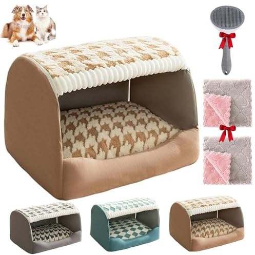Doggocomfy Gemütliches Hundehaus,rutschfestes Hundebett,Faltbare warme Hundehütte,gemütliches Haus Hundebett mit Dach,Hundehaus für kleine, mittelgroße und große Hunde (Braun, L)