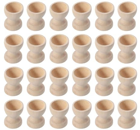 DEARMAMY 24 Pièces Porte-Oeufs en Bois Conteneurs À Oeufs Petits Coquetiers Fournitures De Cuisine Supports À Oeufs en Bois Inachevé Lapin De Pâques Coquetier Stockage Oeuf Affichage Tasse