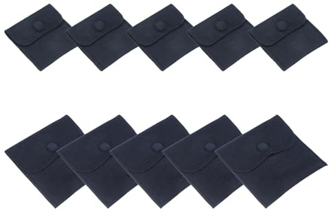 PATIKIL 10 x 10 cm/3 x 3 tum smyckepåse, 10 st mjuka sammetspåsar med tryckknapp bärbar förvaring för ringar halsband armband örhängesklocka, mörkblå