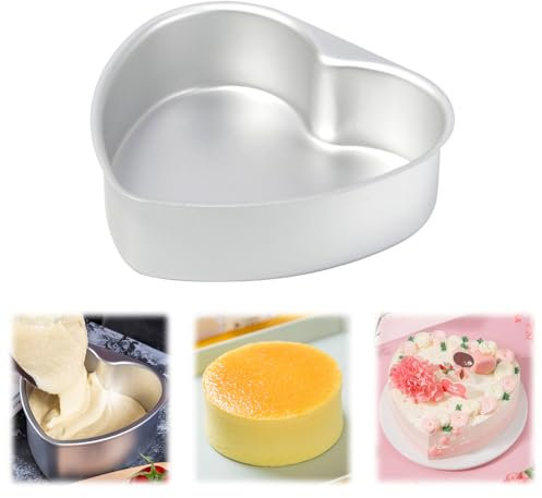 Teglia per torta a forma di cuore in alluminio con fondo rimovibile, stampo per torta per San Valentino, matrimoni, feste di compleanno (base fissa, 15,2 cm)