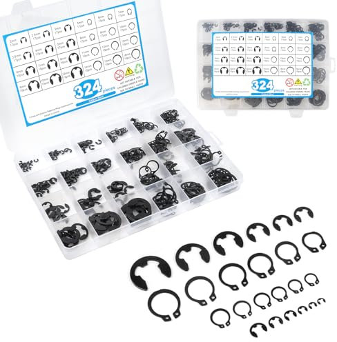 324 Piezas Circlips Internos C-Clip, Anillos de Retención Externos e Internos, Kit de Anillos de Presión C, Juego de Anillos de Retención para Rodamientos Sujeción