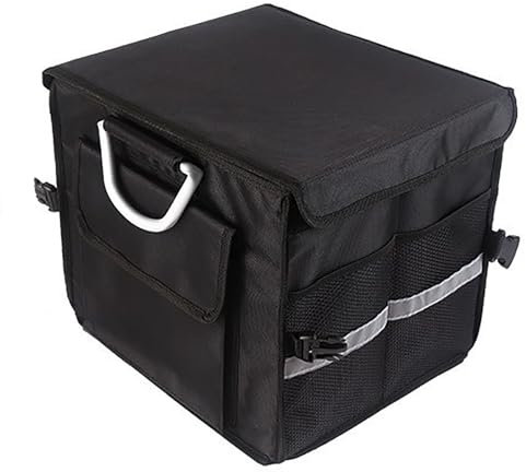 POIBNZ Auto Kofferraum Organizer für VW Touareg 2011-2018 (Left Side with Partition), Wasserdicht Multifunktionelle Kofferraumtasche Auto Kofferraumbox, Autotasche Auto Verstauen Zubehör,S-Black