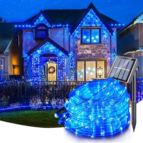 Kousee Solar-LED-Lichterkette für den Außenbereich, IP65, wasserdicht, 12 m, 100 LEDs, Solar-Dekorationslichter mit 8 Beleuchtungsmodi, Lichterkette für Garten, Baum, Party, Weihnachtsdekoration, Blau