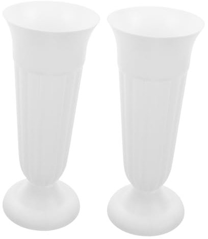 Toyvian Lot De 2 Vases Funéraires en Plastique Blanc Style Pot De Fleurs De Style Romain pour Tombeau Socle Stable, Décoration Cimetière Et Jardin, Porte-Fleurs Résistant Au Vent