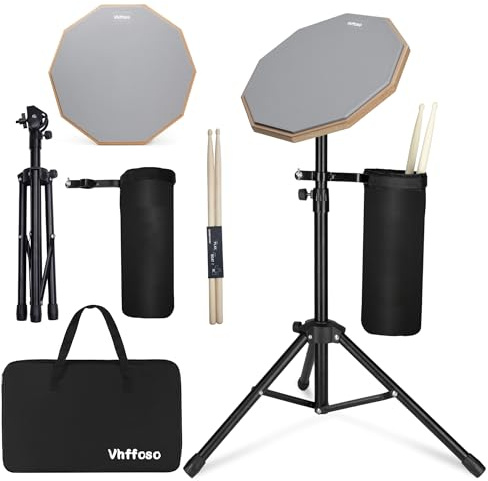 Schlagzeug-Übungspad-Set, 12 Zoll, 50-80 cm verstellbar, mit Ständer und Aufbewahrungstasche, Grau