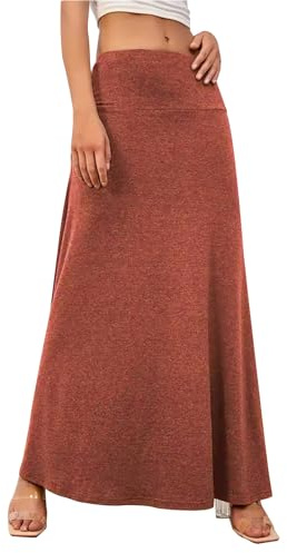 Adigaber Ladies Long Skirt Elasticated Full Length Womens High Waisted Maxi Yoga Skirt Orange