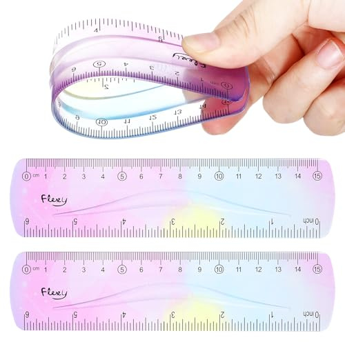 2-pack flexibel plastlinjal med centimeter och tum liten linjal 15 cm, böjbar gradient färgglad mjuk böjbar för skola, klassrum, kontor, barn och vuxna