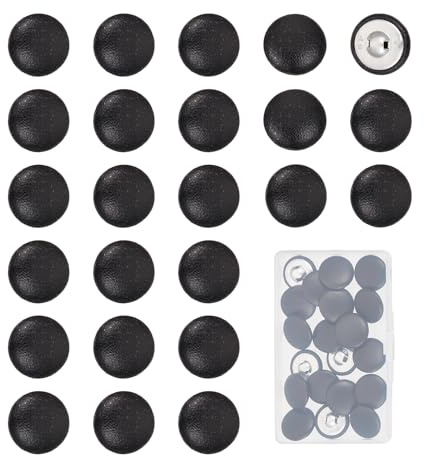 Letsinstyle 20 Stück 25mm Große Knöpfe Mit Kunstlederbezug Schwarze Runde Nähknöpfe Aus PU Leder Mit Schaft Ersatz Für Polsterleder Zum Aufnähen Für Nähzubehör
