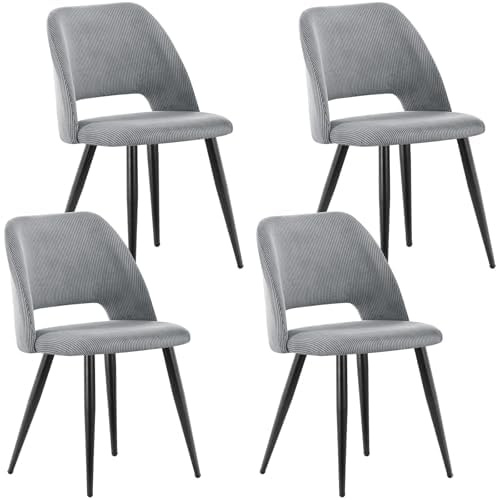 WAFTING Esszimmerstühle aus Cordstoff mit Dickem Schwamm,4er Set,Grau | Mit dickem Schwamm gepolstert, separaten Metallfüßen, Moderner Polsterstuhl für Esszimmer, Wohnzimmer, Schlafzimmer,Empfang