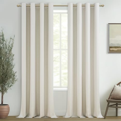 MRTREES Tende Oscuranti Lino per Interni Camera da Letto 2 Pezzi Tenda Oscurante da Interno 100% Coprenti Tende Termiche Isolanti con Occhielli per Soggiorno Salotto, 140x300 CM, Avorio