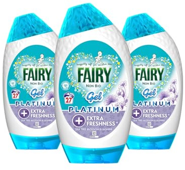 Fairy NON BIO PLATINUM Laundry Gel SILK TREE Blossom & Jasmine 891 ml × 3 (27 Washes Each) | Sensitive Skin Safe, Cold Water Clean - 3 bottles total